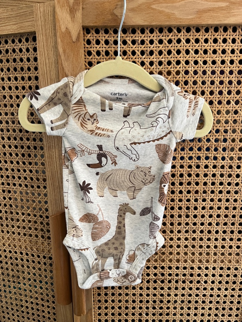 0-3M Carter's Cream and Brown Safari Animal Print Baby Bodysuit
